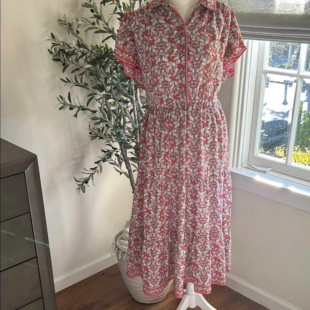 Max Studio Red and White Floral Midi Dress